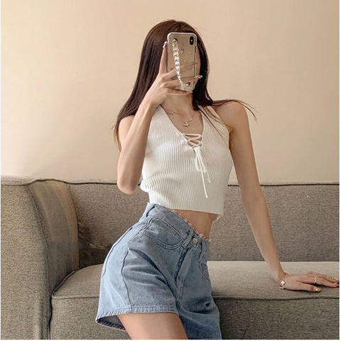Lace Waist Denim Shorts Jeans