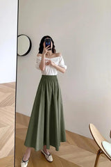 High Waist Long Solid Midi Skirts