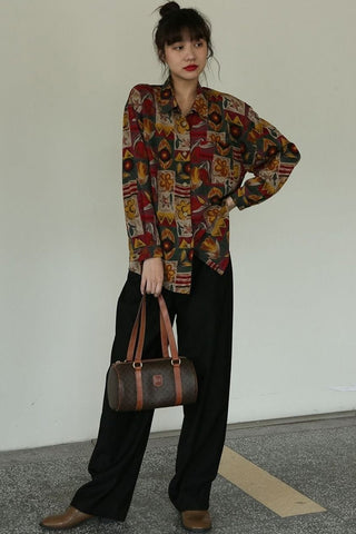 Blusa de manga larga con flores retro 