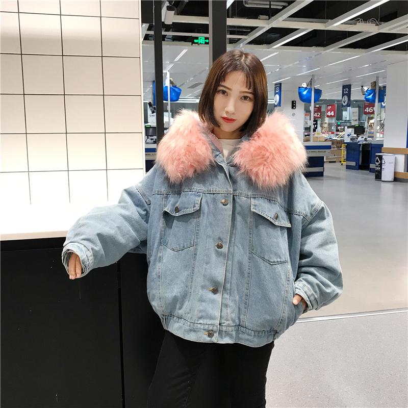 Denim Jacket With Fur Trim Hood