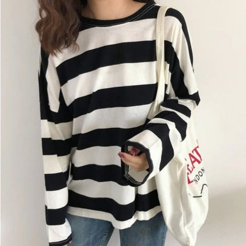 Camisa de rayas oversize de manga larga 