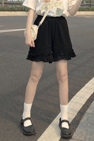 High Waist Elastic Ruffles Wide Leg Shorts