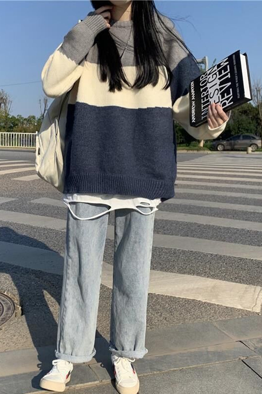 Retro Big Striped O-Neck Sweater