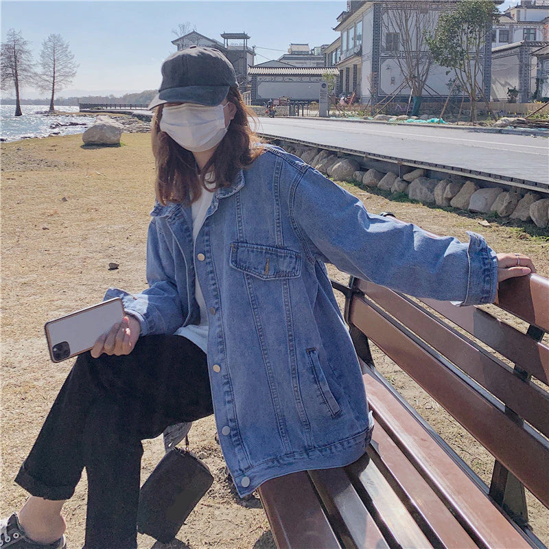 Vintage Simple Loose Denim Jeans Jacket