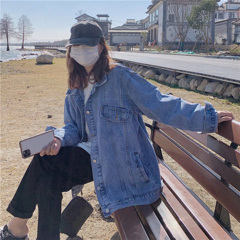 Vintage Simple Loose Denim Jeans Jacket