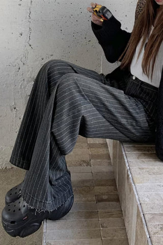 High Waist Loose Retro Black Striped Pants