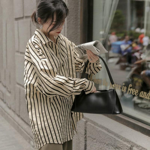 Loose Vintage Striped Blouse Shirt
