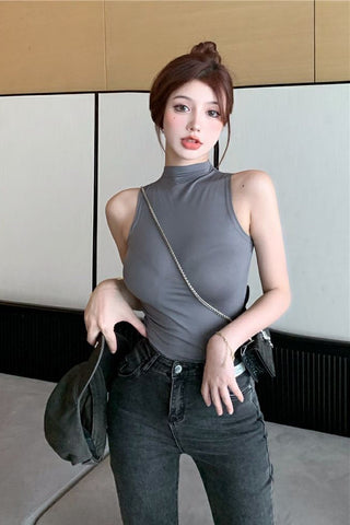 High Collar Halter Tube Crop Tops