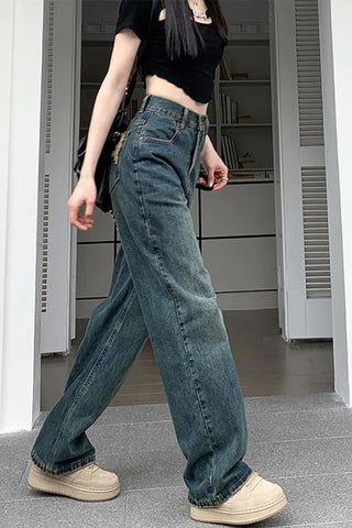 High Waist Loose Retro Basic Jeans Pants