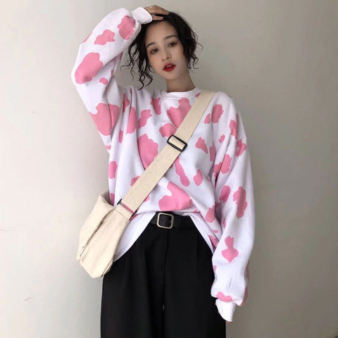 Cow Pattern Printed O-Neck Sweater