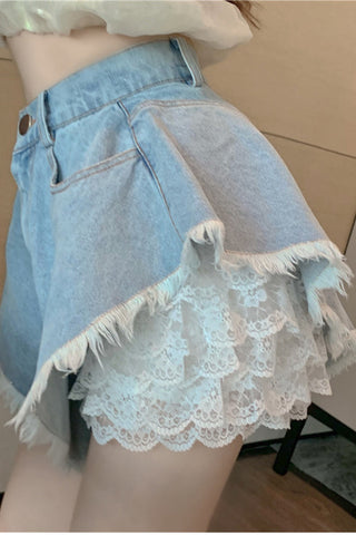 High Waist Sexy Denim With Lace Jeans Shorts