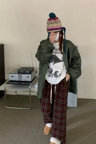 Vintage Plaid Color Wide Leg Loose Pants