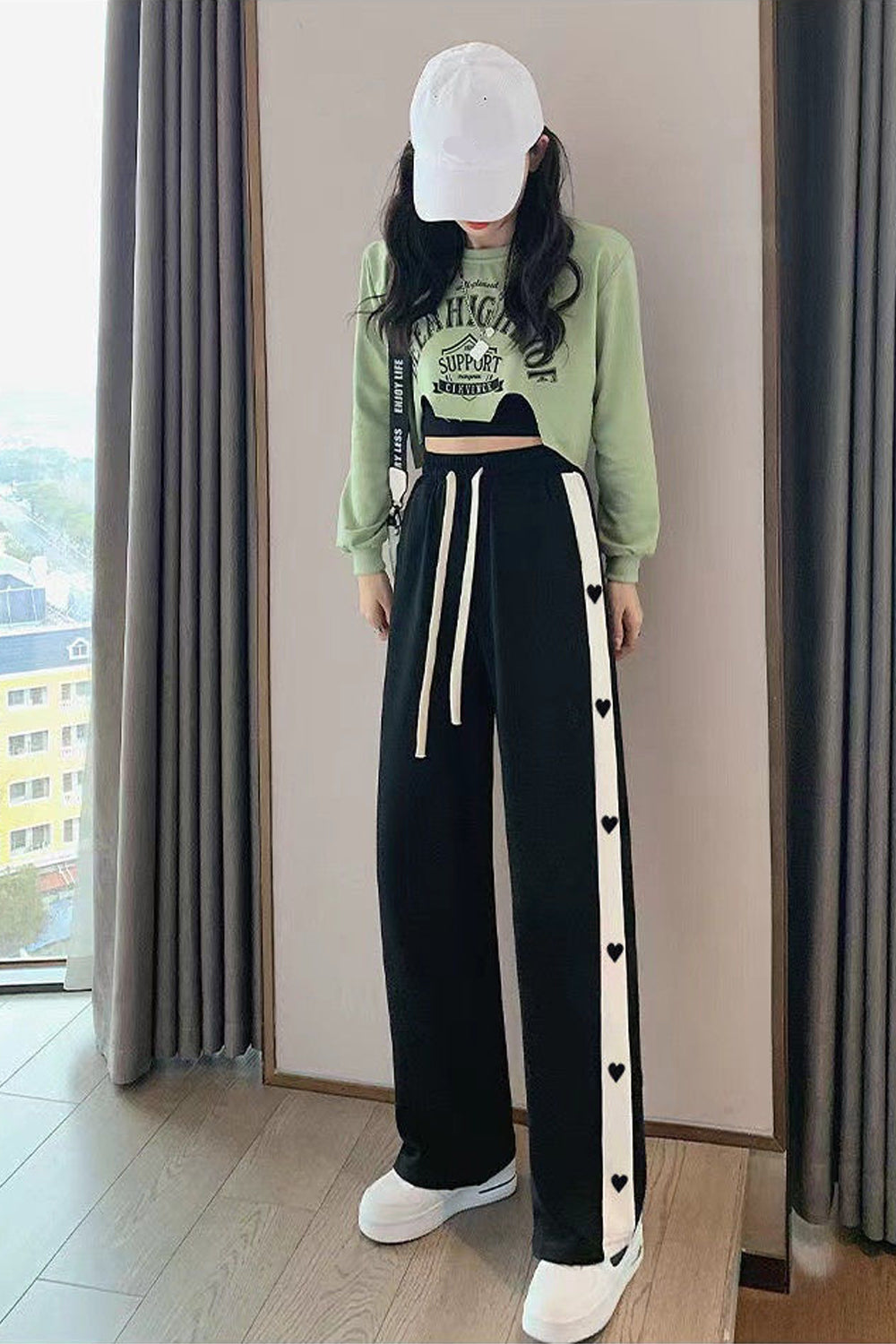 High Waist Love Side Pattern Loose Pants