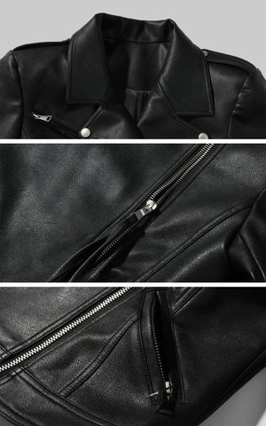 Cropped Leather Jacket with Zipper Detail