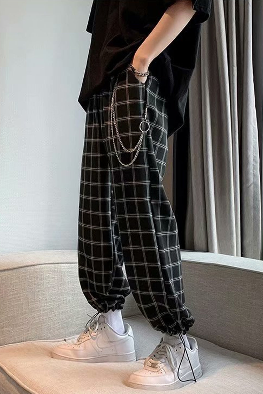 Loose Hip Hop Plaid Men Pants