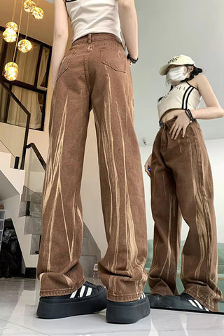 Pantalones vaqueros retro marrones de cintura alta 