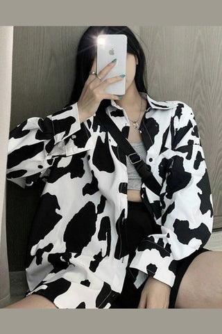 Camisa holgada con estampado de vaca 