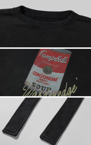 Oversized Graphic Sweatshirt with Vintage Campbell Print and Strap Hem Detail