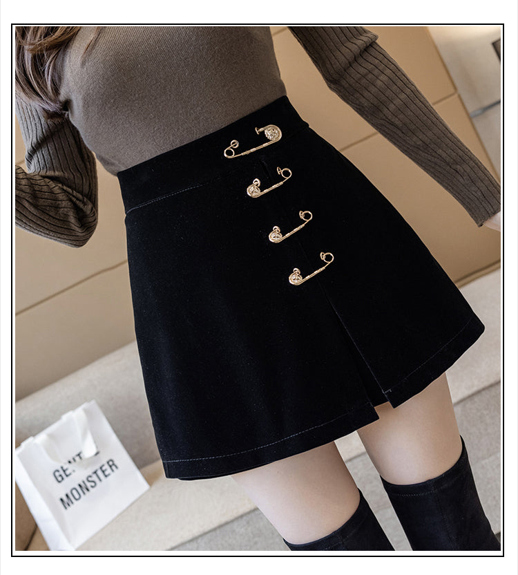 High Waist A-Line Pin Buckle Office Mini Skirts