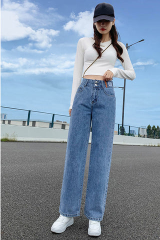 High Waist Long Solid Slim Jeans Pants