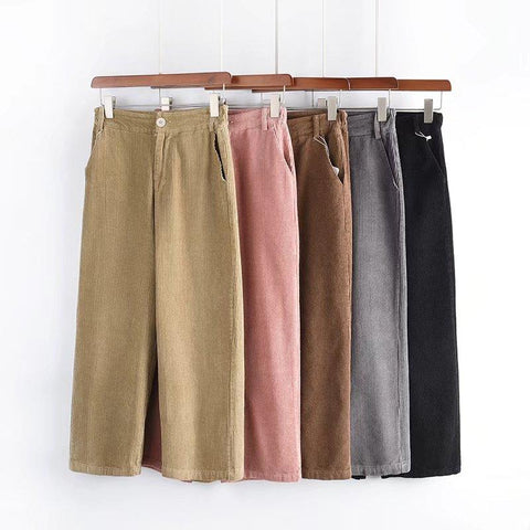 Pantalones largos holgados de pana informales 