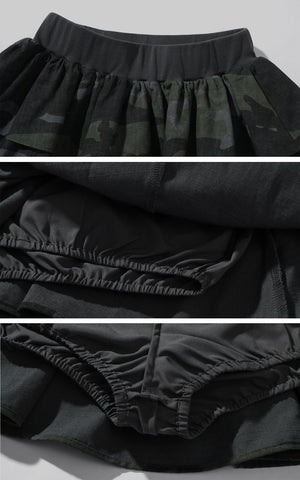 Camo Layered Mini Skirt with Built-in Shorts
