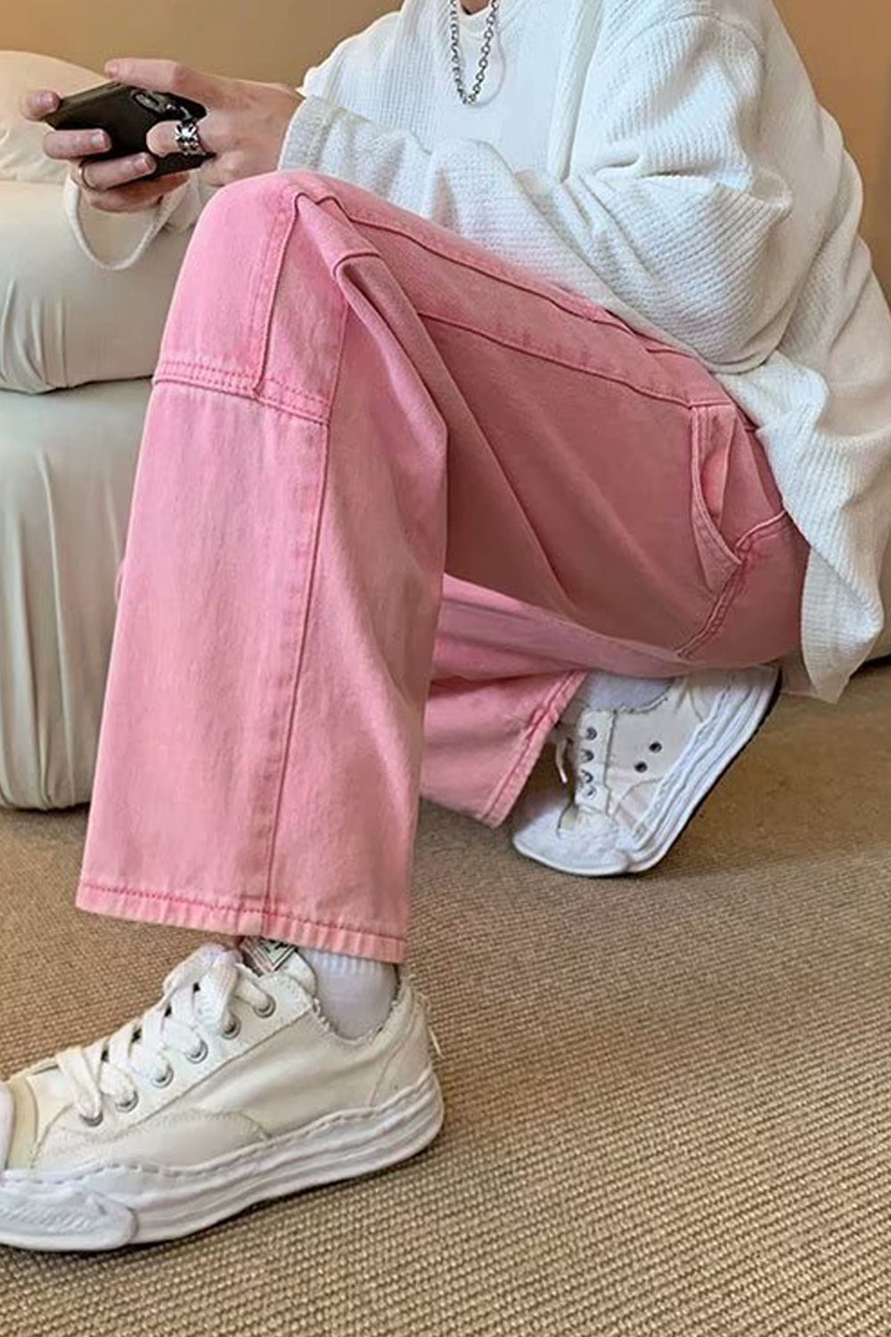 Casual Hip Hop Pink Jeans Pants