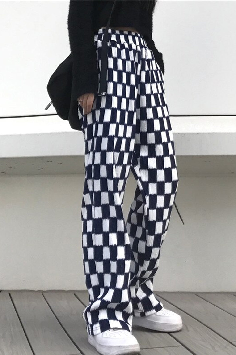 Checkerboard Pattern Wide Leg Pants