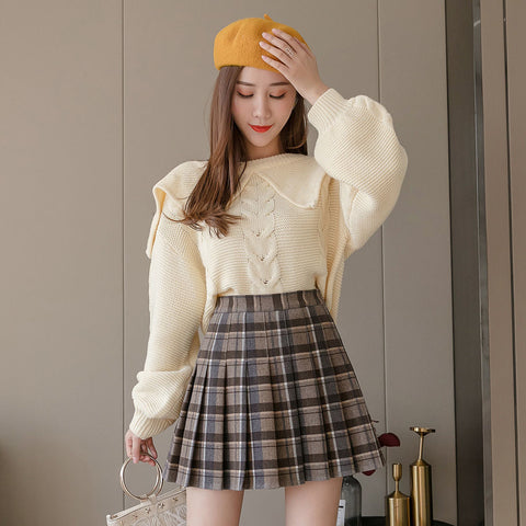 High Waist Grid Pattern Mini Skirts