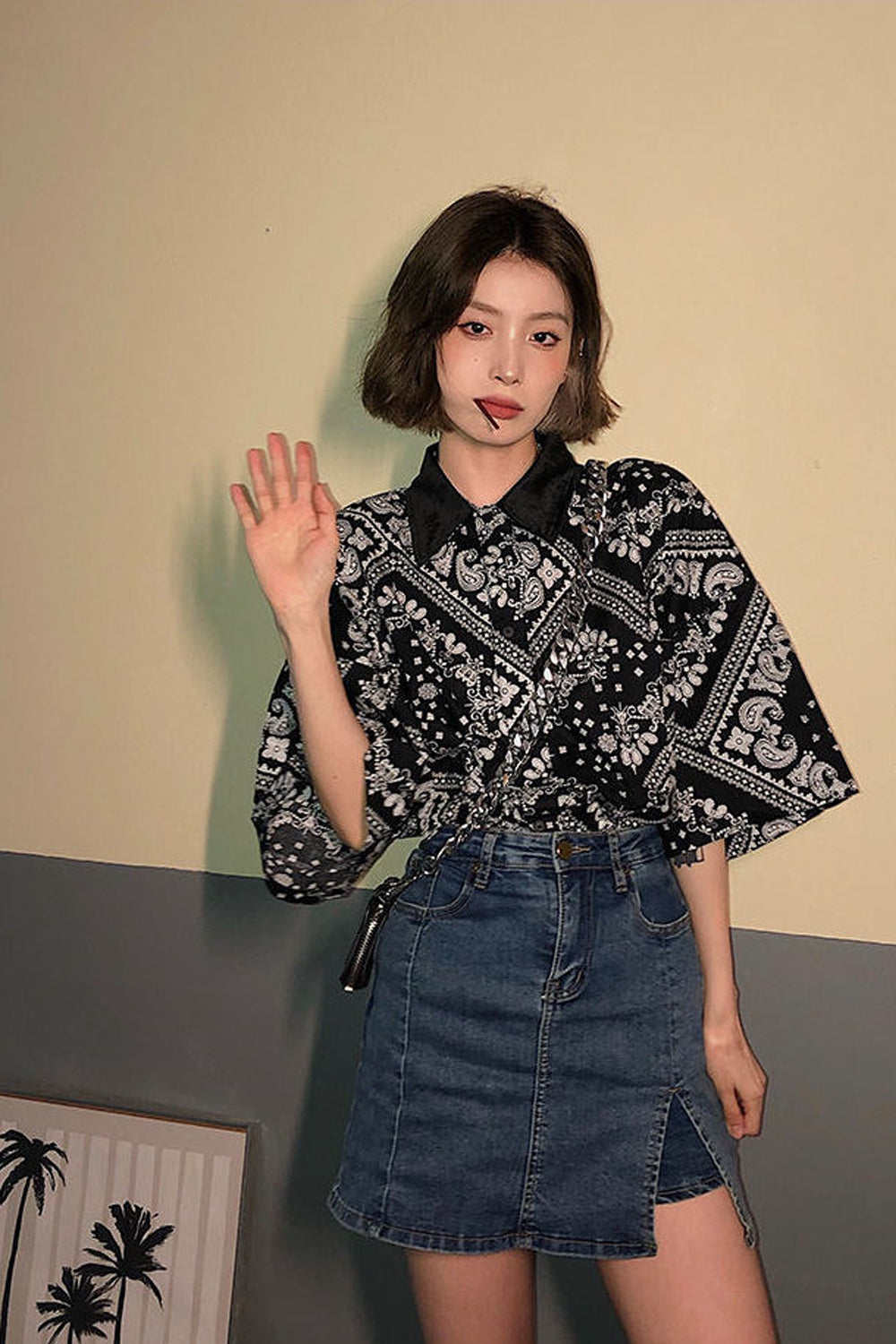 Vintage Black Art Pattern Loose Blouse Shirt