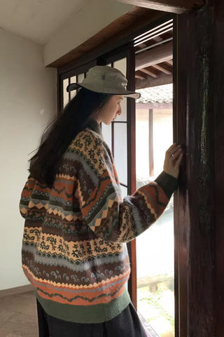 Long Sleeve Classic Art Pattern Collar Sweater