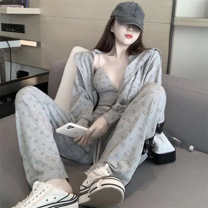 3 Pieces Smile Emoticon Casual Suit