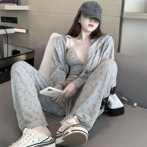3 Pieces Smile Emoticon Casual Suit
