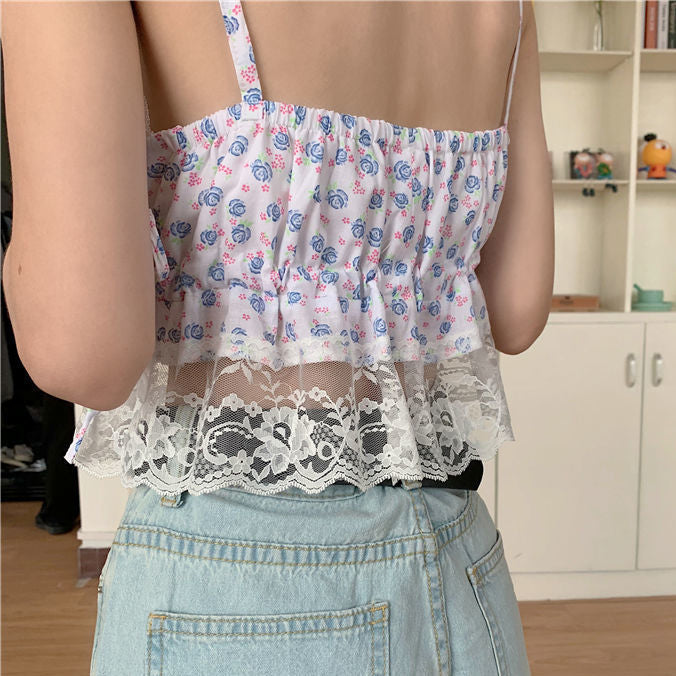 Sexy Floral Lace Paired Camis Crop Tops