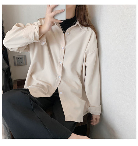 Camisas tipo blusa casual holgadas con cuello vuelto 