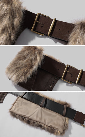 Denim Mini Skirt with Faux-Fur Belt Detail
