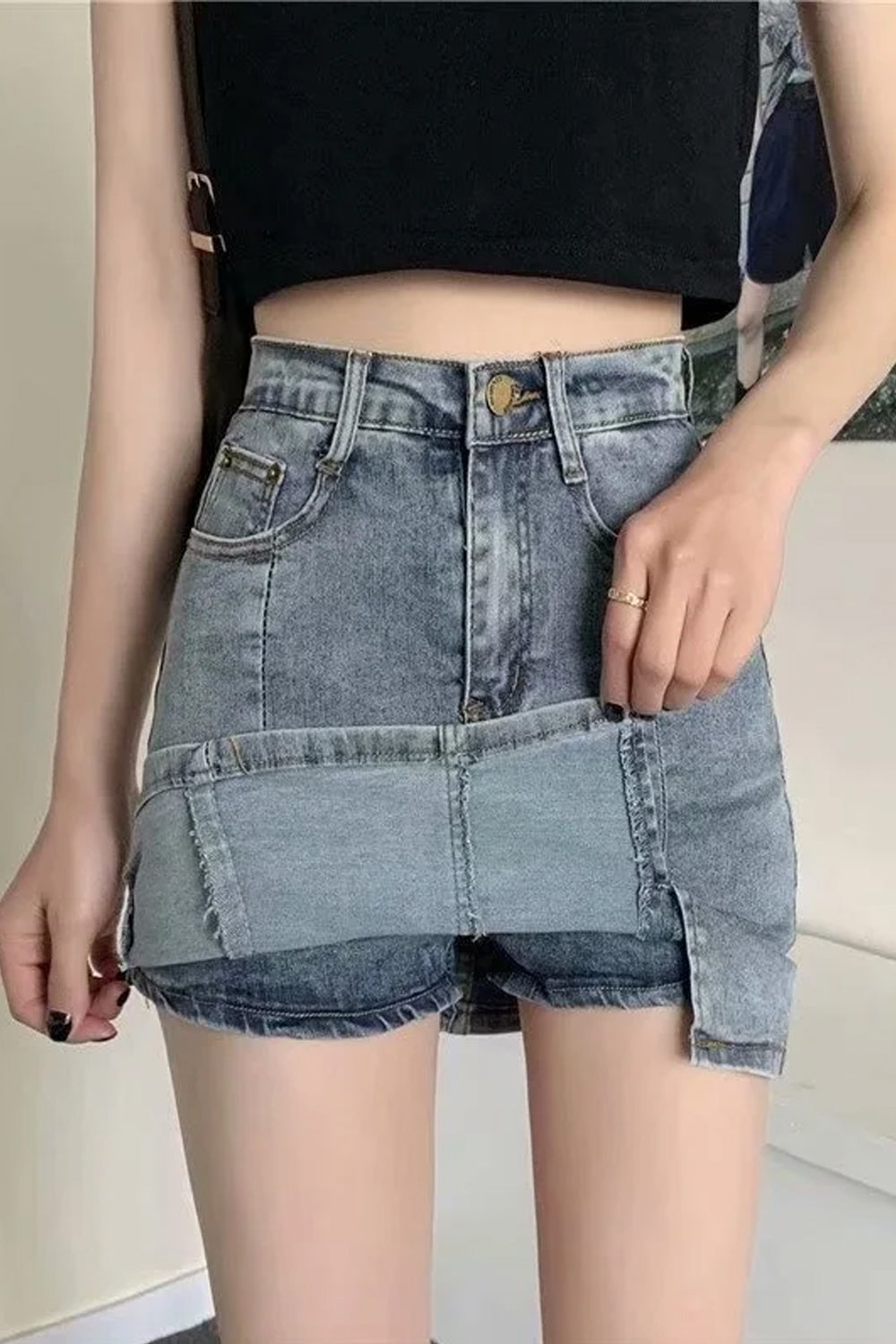 High Waist Front Slit Short Denim Skirts