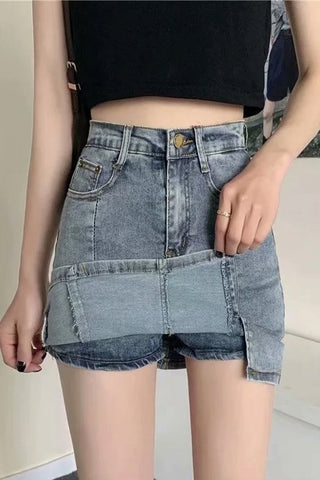 High Waist Front Slit Short Denim Skirts