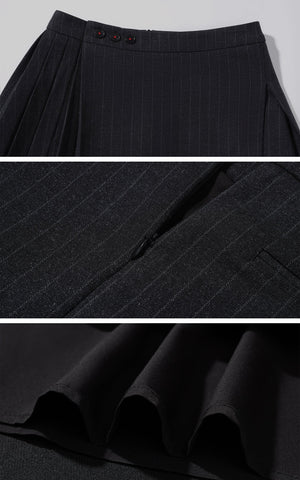 Pleated Pinstripe Skirt