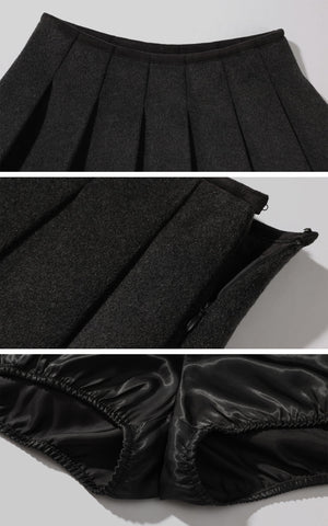Structured Cropped Wool Coat and Pleated Mini Skirt Set