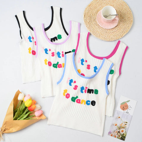 It's Time To Dance Letter Embroidered Crop Tops