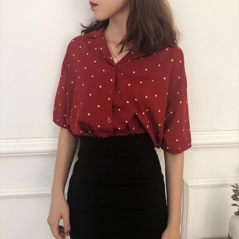 Chiffon Short Sleeve Polka Dot Shirt