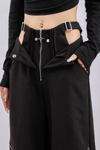 Loose Retro Cut Out Zipper Knee Pants