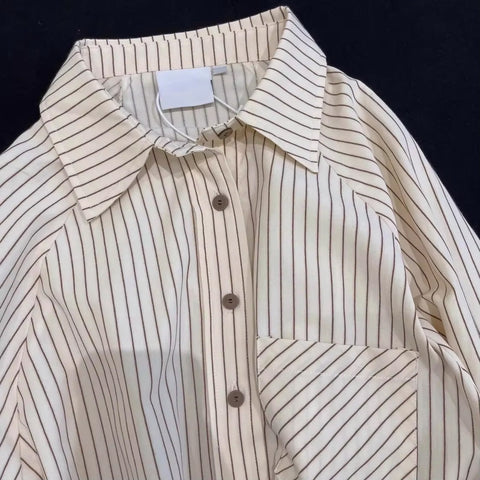 Long Sleeve Elegant Striped Blouse Shirt With Tie