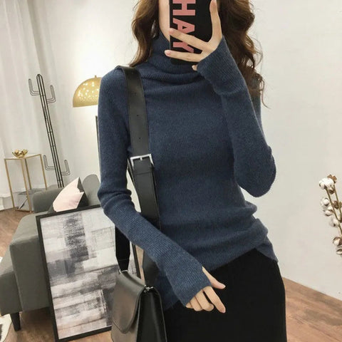 Solid Colors Slim Knitted Turtleneck Sweater