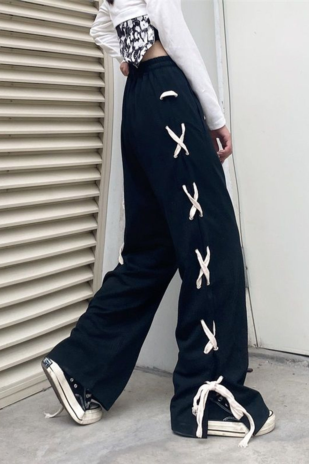 Loose Side Rope Tie Long Pants