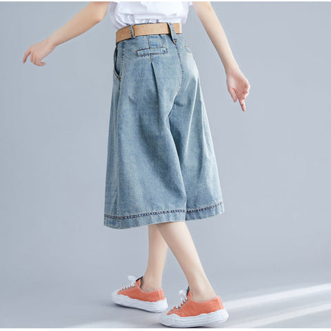 High Waist Denim Wide Leg Shorts Pants Jeans