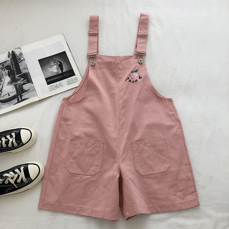 Cute Peach Embroidery Wide Leg Romper Playsuits