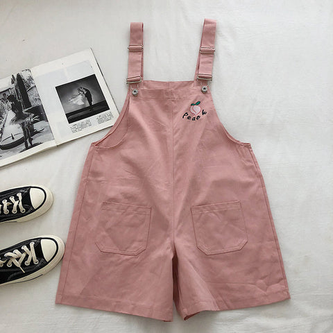 Cute Peach Embroidery Wide Leg Romper Playsuits