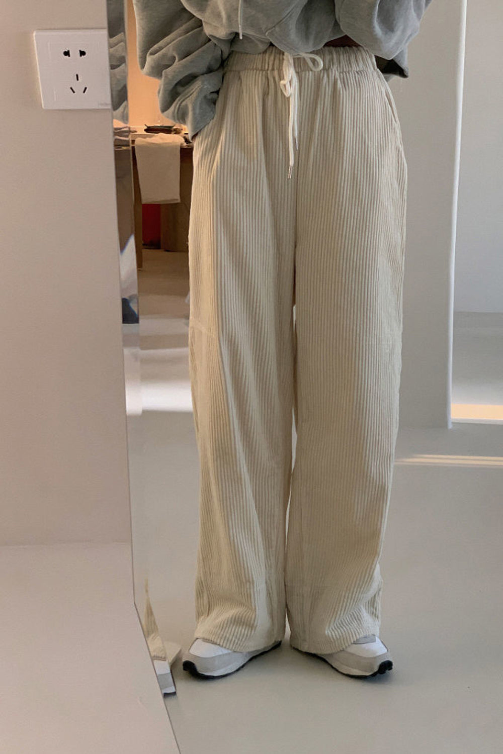 Back Side Plaid High Waist Corduroy Long Pants